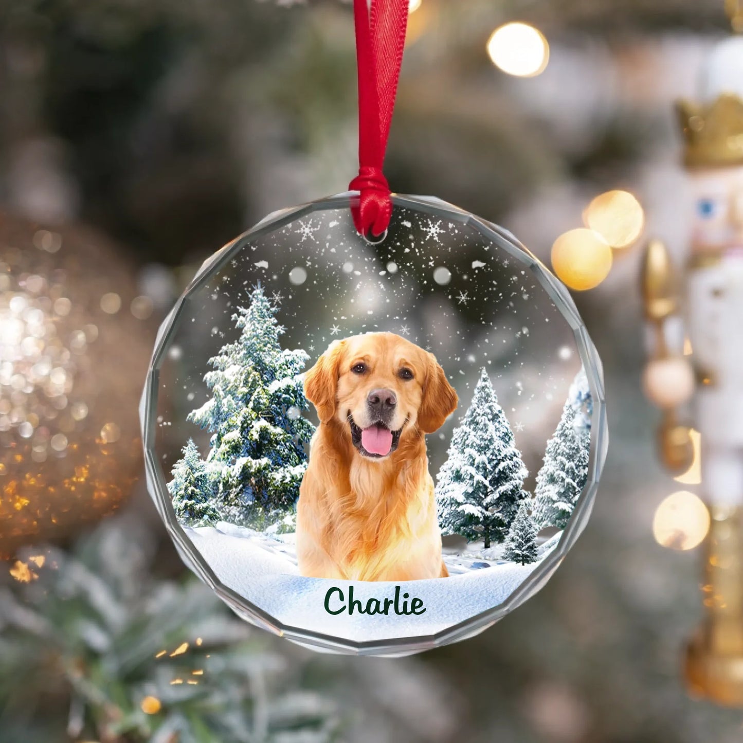 Custom Photo Dog Face - Christmas Gift For Dog Lovers, Pet Memorial - Personalized Circle Glass Ornament