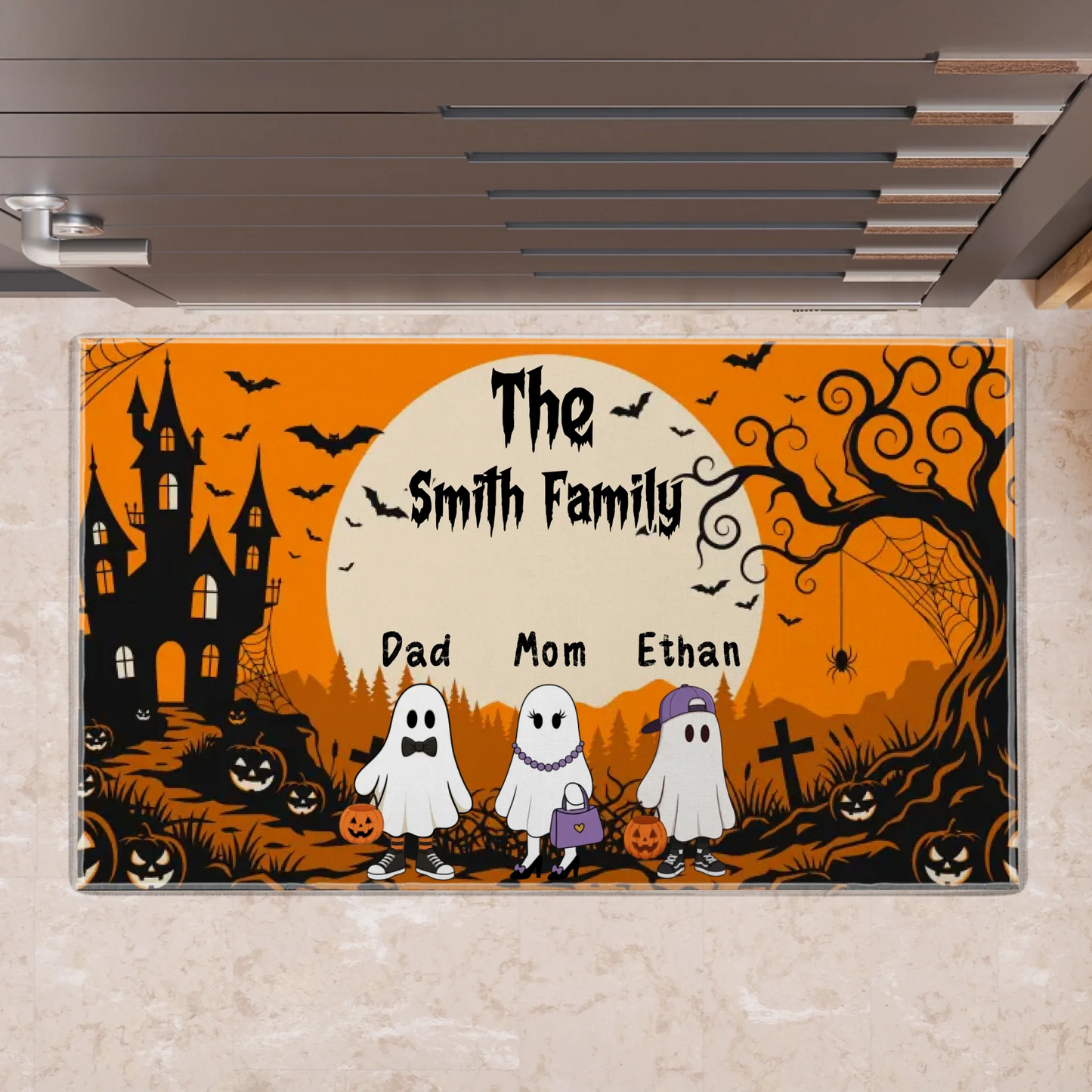 Personalized Family Ghost Halloween Doormat - Custom Members Family - Gift For The Halloween Holiday