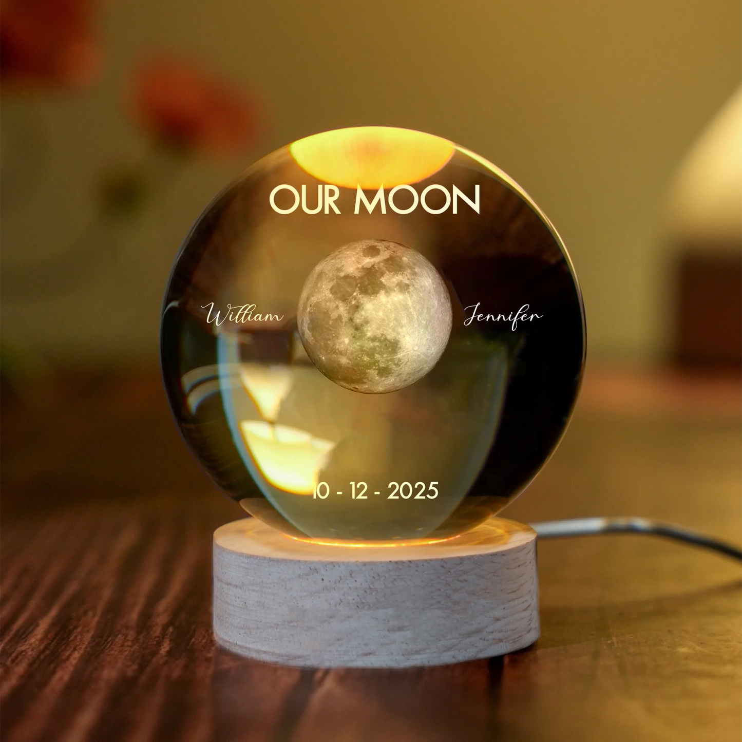 Moon Phase The Beginning Of Our Forever - Personalized Crystal Globe Lamp