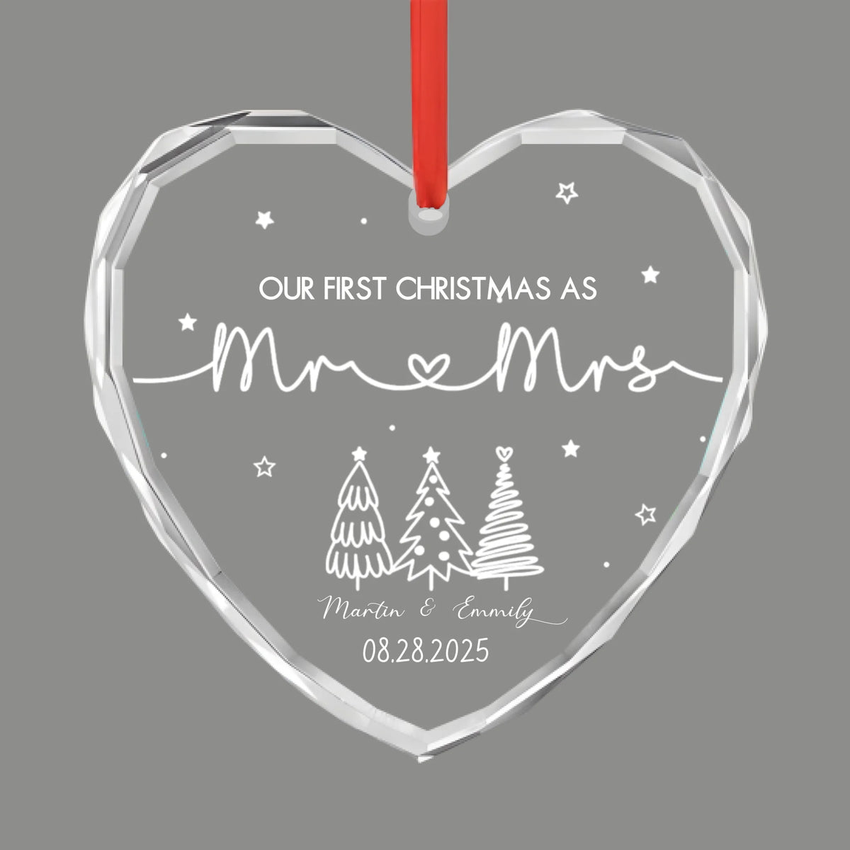 Our First Christmas As Mr & Mrs Wedding Couple - Personalized Shaped Glass Ornament