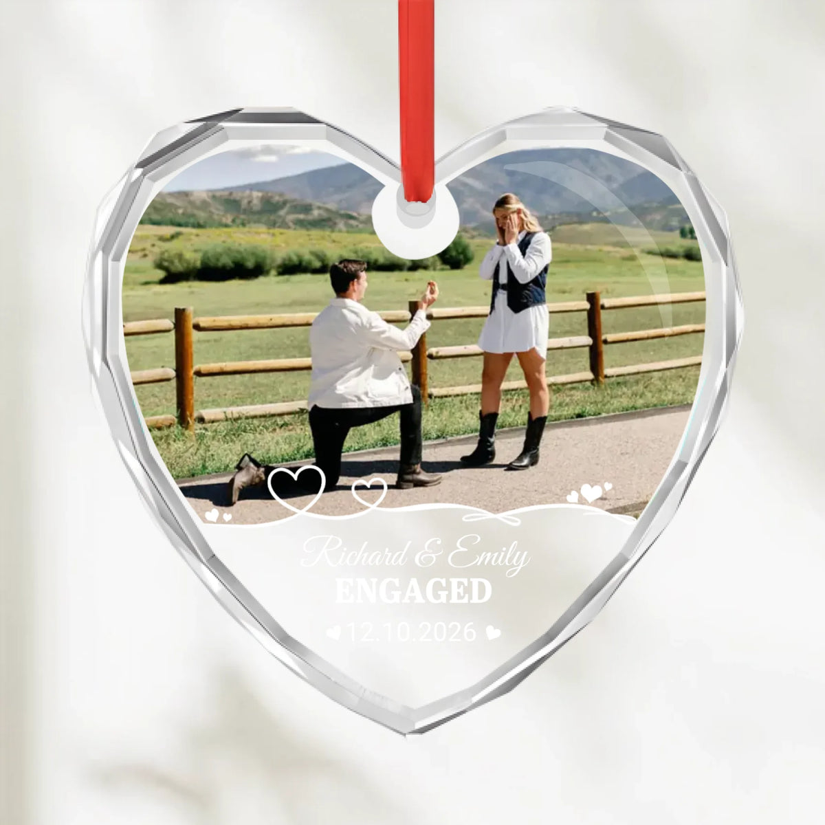 Engagement Gifts for Couples - Engaged Keepsake Ornament, Marriage Proposal Gift, Christmas gift for Couple - Personalized Photo Round Glass Ornament