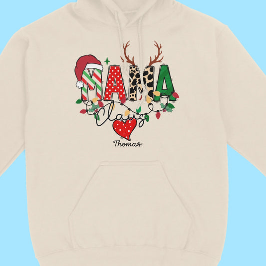 Mama Claus With Kids Name Christmastime Gift For Mom Unisex Hoodie