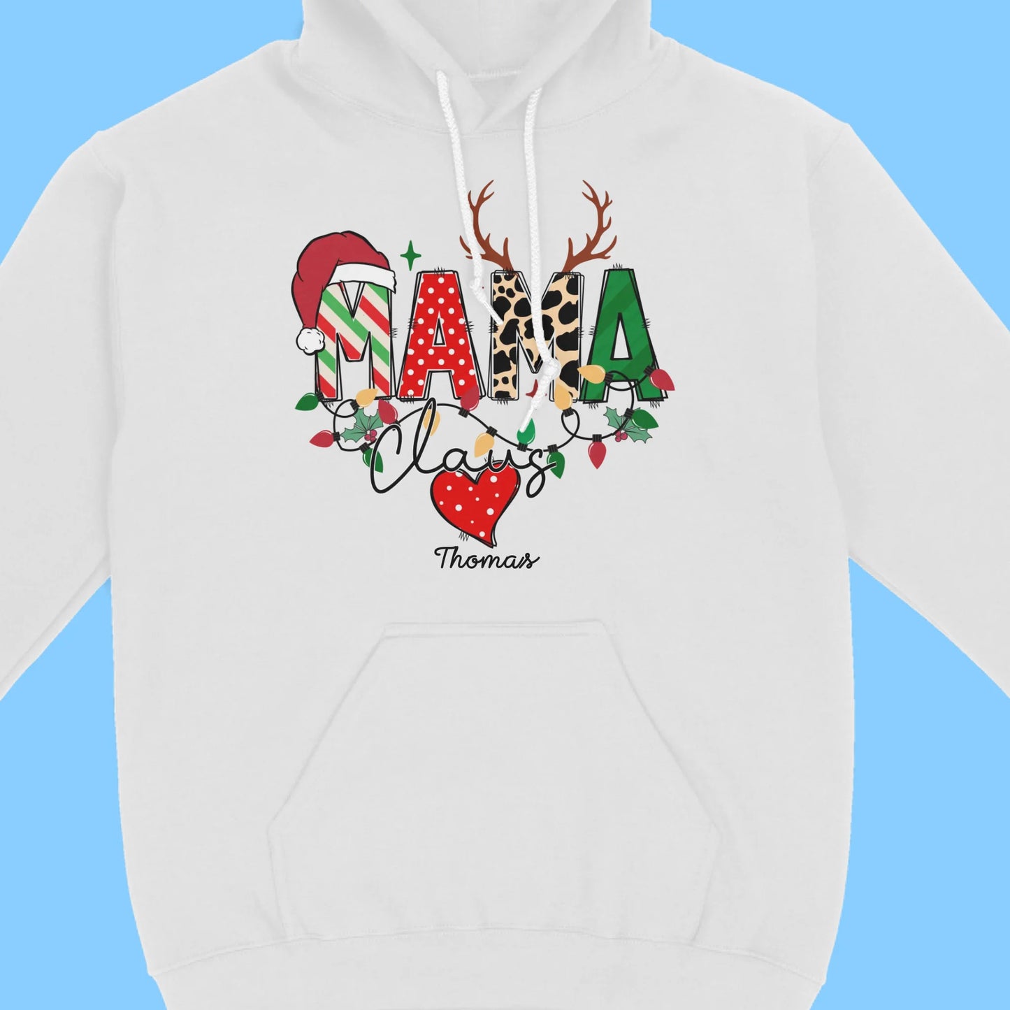 Mama Claus With Kids Name Christmastime Gift For Mom Unisex Hoodie
