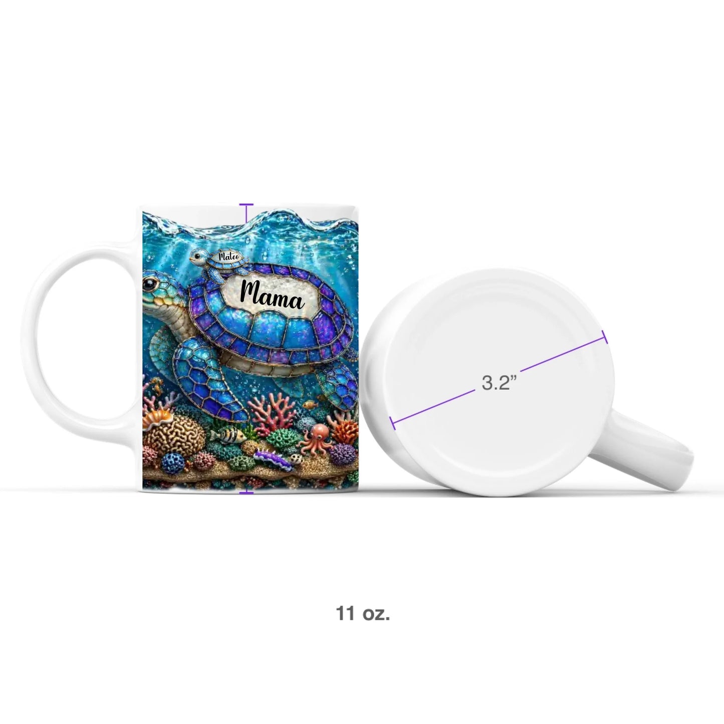 Custom Sea Turtle 3D Effect Coffee Mug, Baby Turtle With Name Coffee Mug, Mothers Day Keepsake, Birthday Gift For Mommy