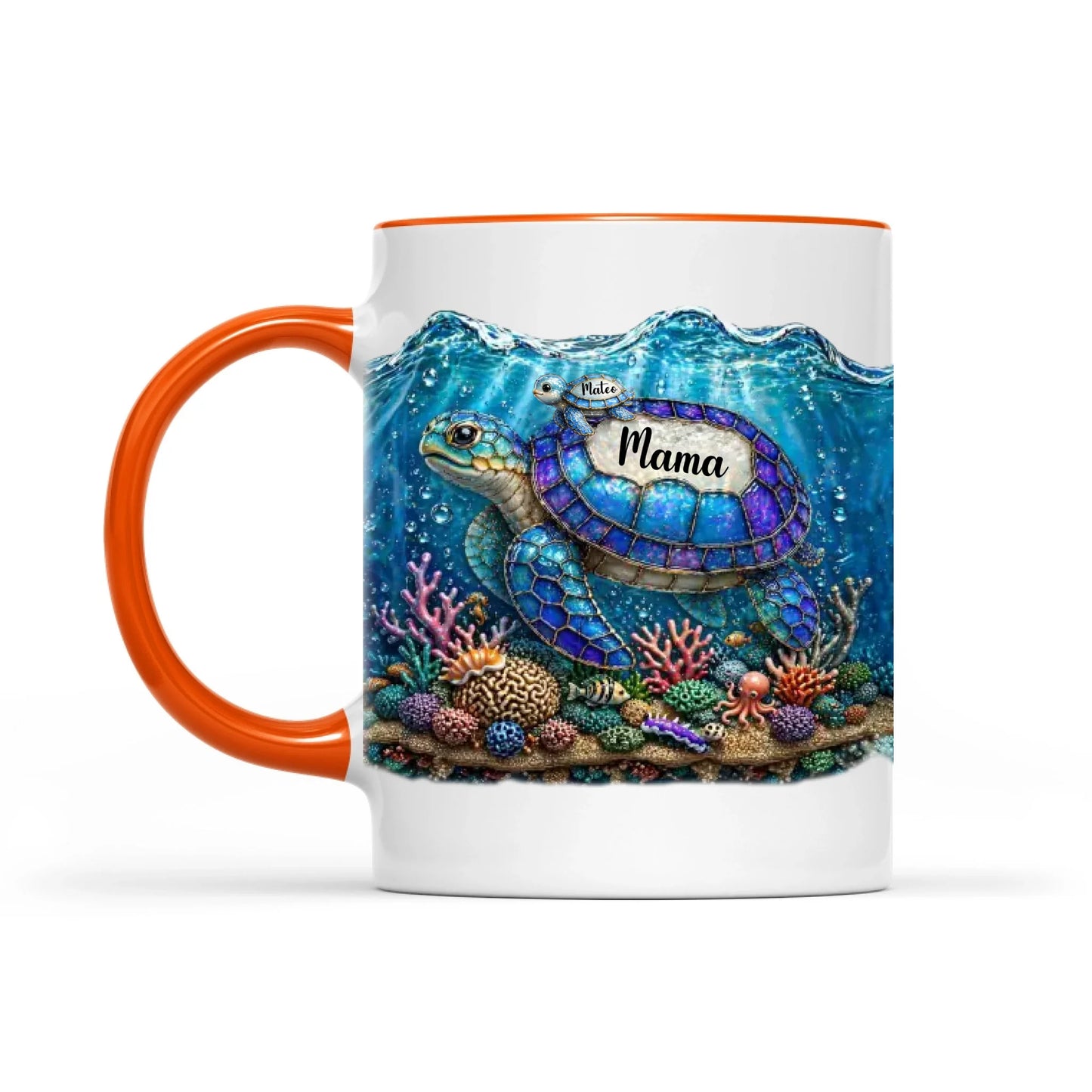Custom Sea Turtle 3D Effect Coffee Mug, Baby Turtle With Name Coffee Mug, Mothers Day Keepsake, Birthday Gift For Mommy