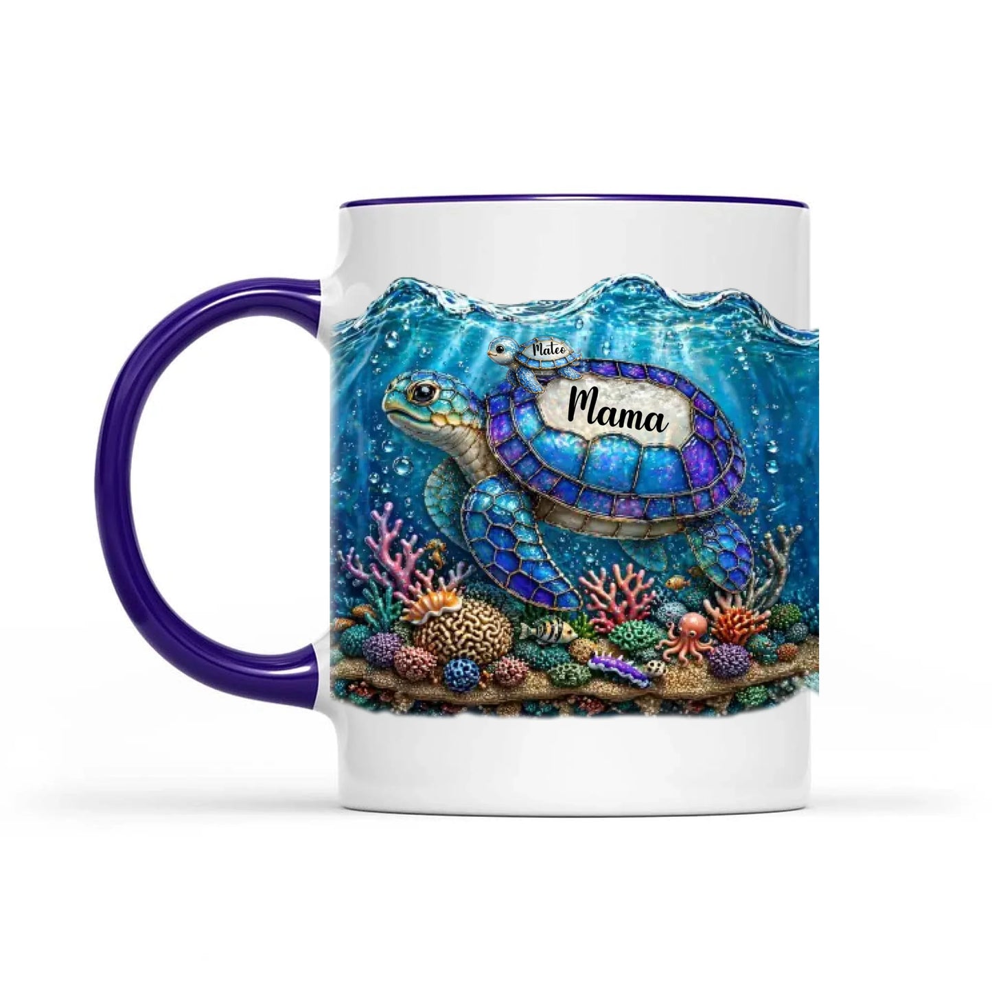 Custom Sea Turtle 3D Effect Coffee Mug, Baby Turtle With Name Coffee Mug, Mothers Day Keepsake, Birthday Gift For Mommy