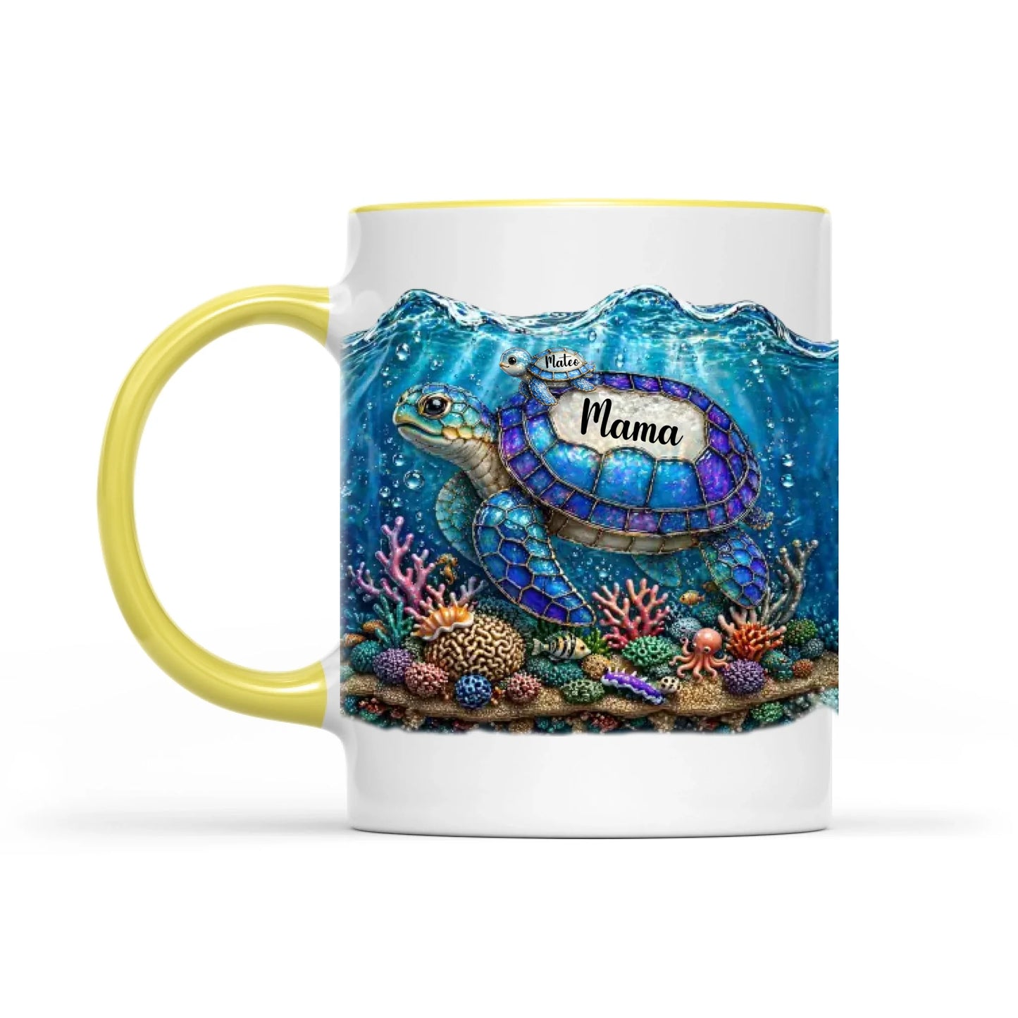 Custom Sea Turtle 3D Effect Coffee Mug, Baby Turtle With Name Coffee Mug, Mothers Day Keepsake, Birthday Gift For Mommy
