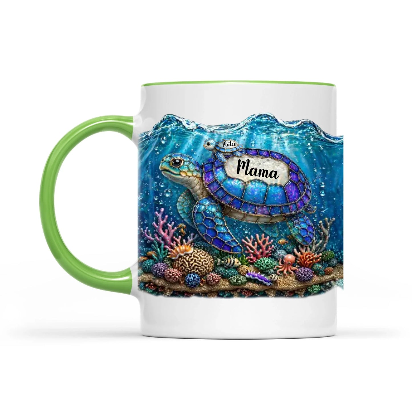 Custom Sea Turtle 3D Effect Coffee Mug, Baby Turtle With Name Coffee Mug, Mothers Day Keepsake, Birthday Gift For Mommy