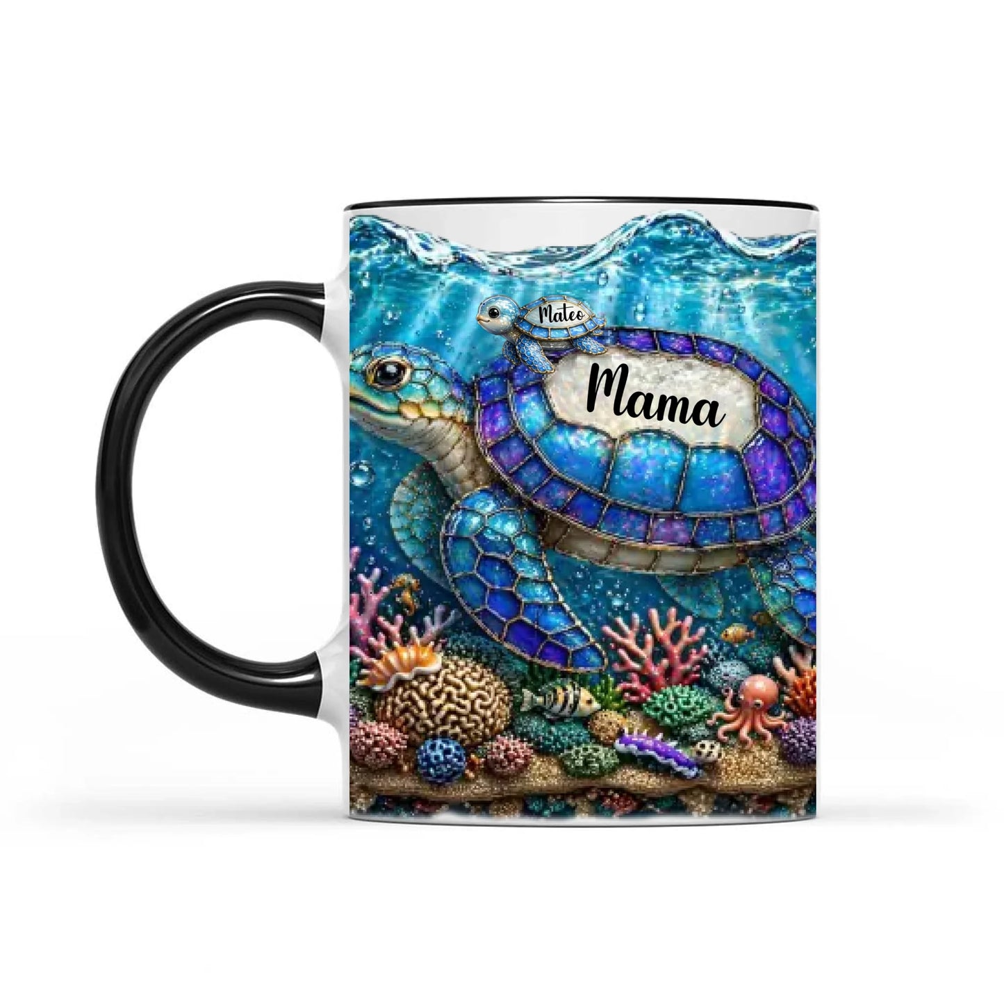 Custom Sea Turtle 3D Effect Coffee Mug, Baby Turtle With Name Coffee Mug, Mothers Day Keepsake, Birthday Gift For Mommy