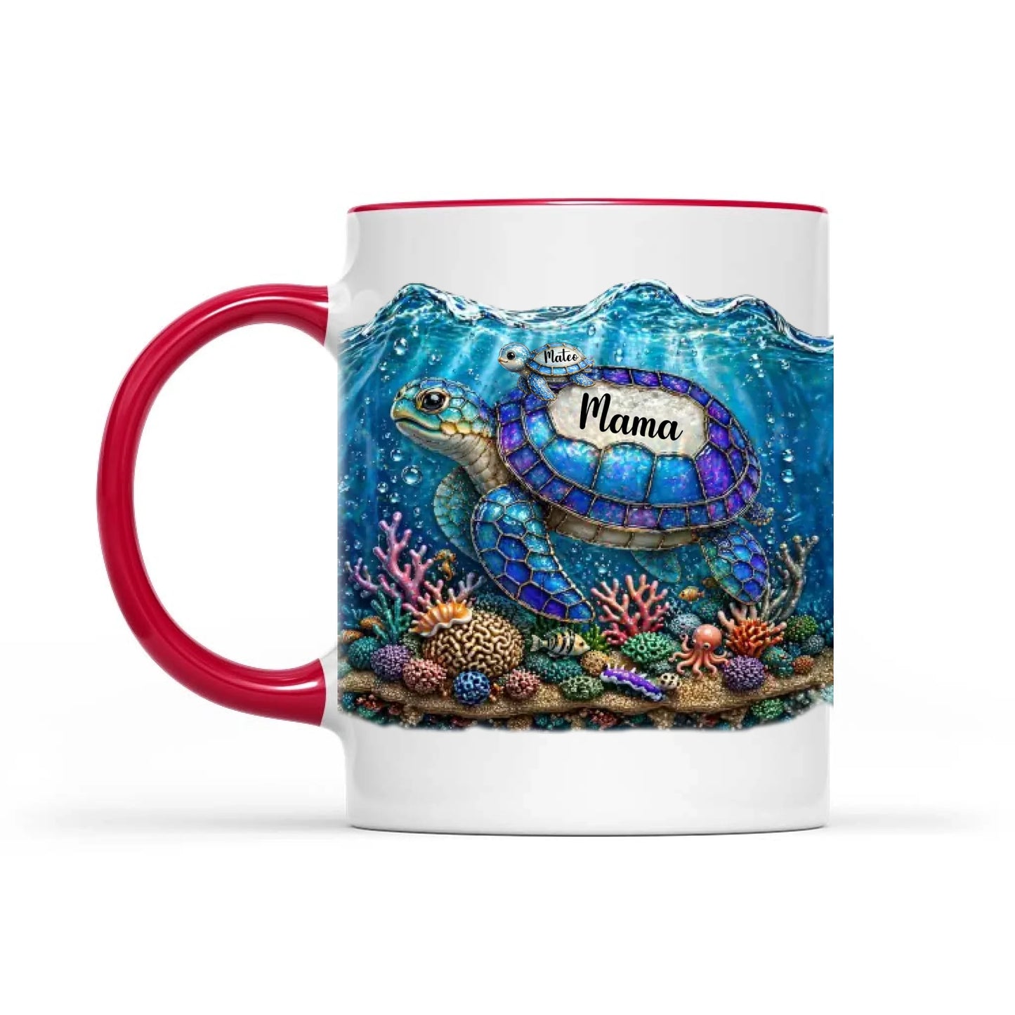 Custom Sea Turtle 3D Effect Coffee Mug, Baby Turtle With Name Coffee Mug, Mothers Day Keepsake, Birthday Gift For Mommy