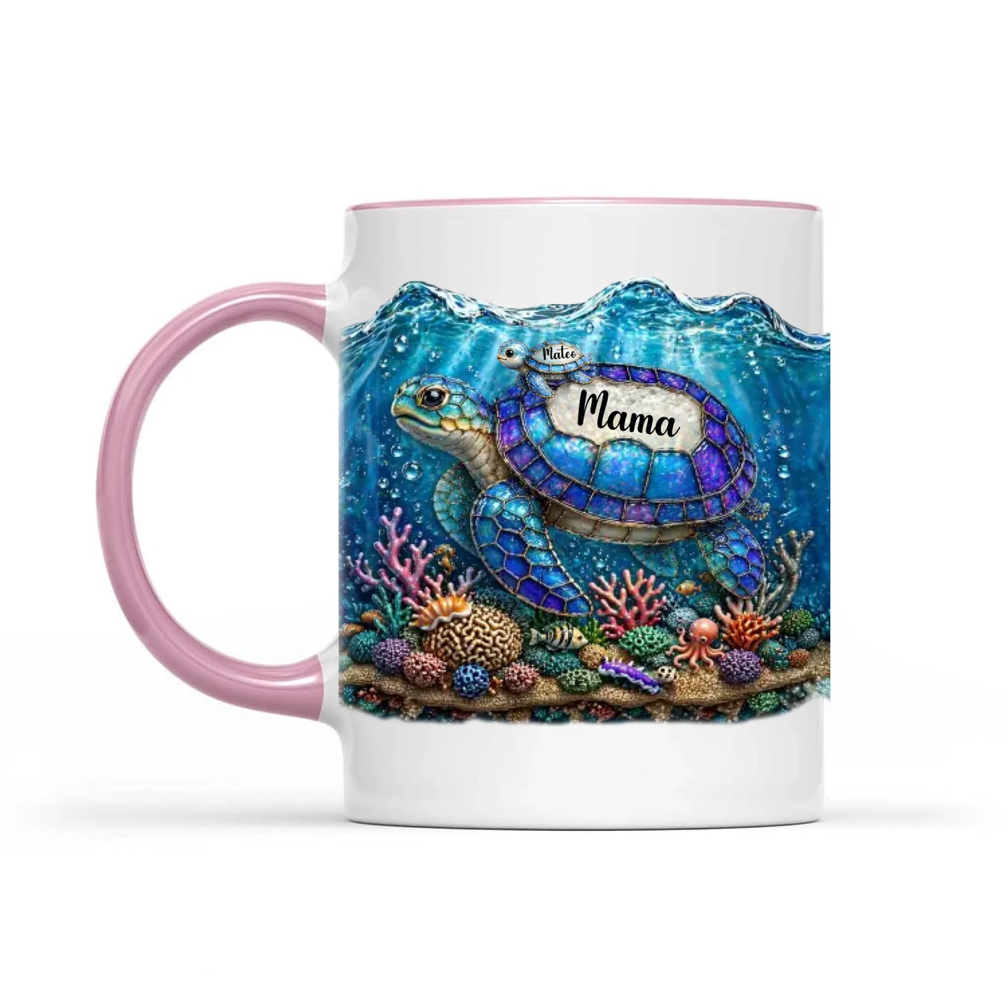 Custom Sea Turtle 3D Effect Coffee Mug, Baby Turtle With Name Coffee Mug, Mothers Day Keepsake, Birthday Gift For Mommy