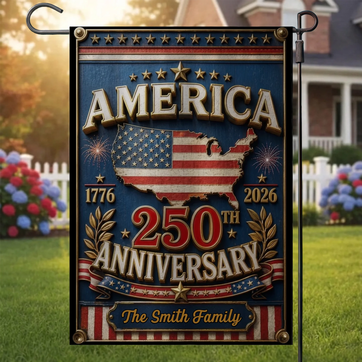 Proud 250 Years of Freedom - Personalized Garden Flag - 250th Anniversary America Patriotic - Family Decoration