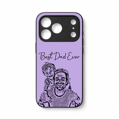 Custom Photo Bold Sketch Best Dad Ever Family Portrait - Personalized Clear Phone Case