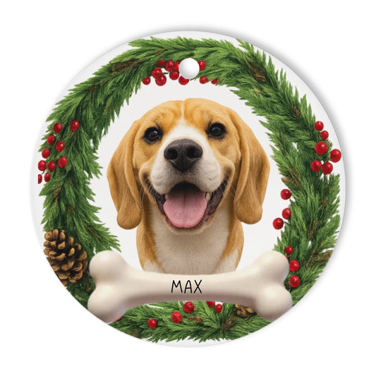 Custom Photo In Loving Memory Pet Memorial - Personalized Combo Circle Ceramic Ornament