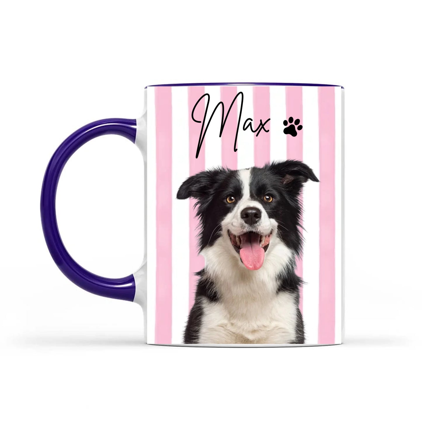 Personalized Pet Photo Mug, Striped Portrait Mug, Gift for Pet Lovers