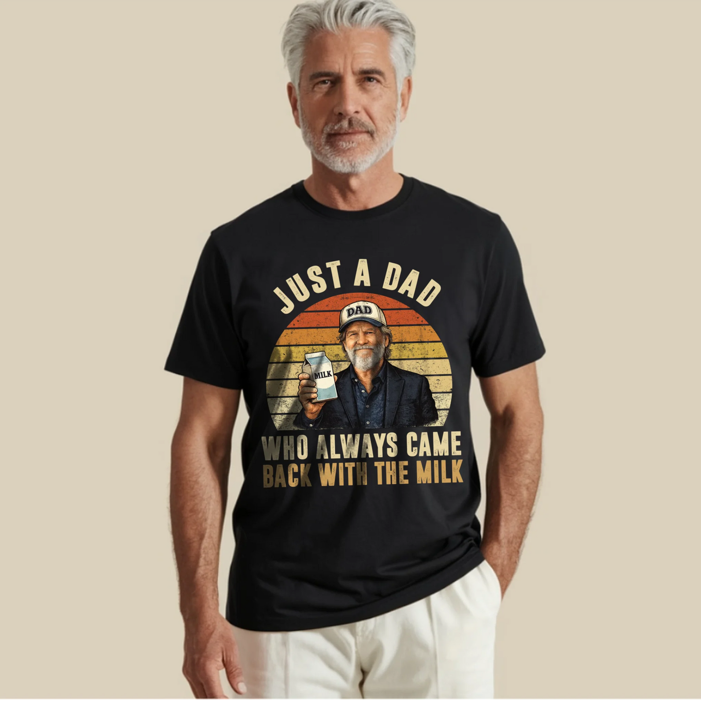Just A Dad Who Always Came Back With The Milk - Custom Photo T-shirt - Gift For Father's Day