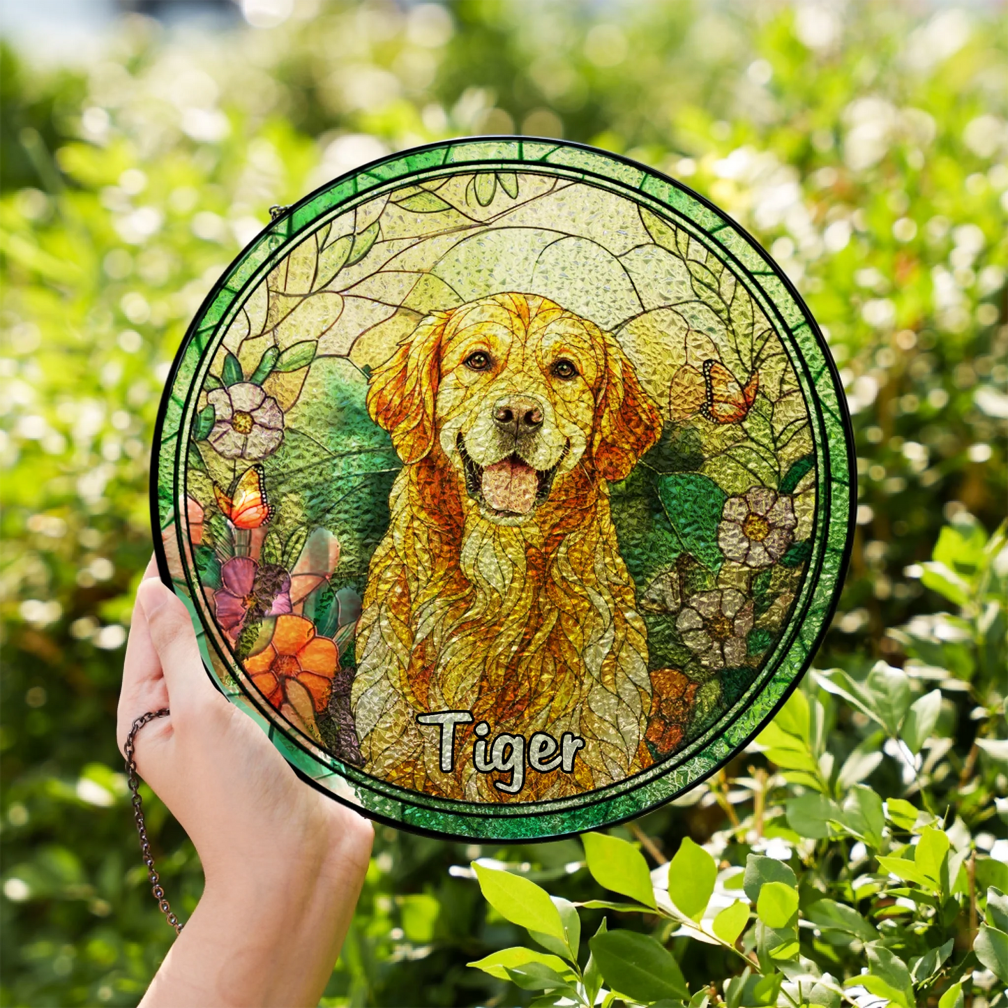 Custom Photo Window Hanging Stained Glass Ornament - Personalized Pet Memorial Sympathy Gifts For Dogs - Furry Friend