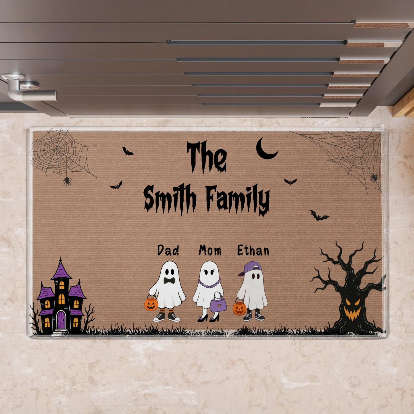 Personalized Family Ghost Halloween Doormat - Custom Members Family - Gift For The Halloween Holiday