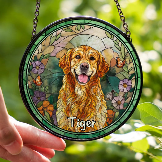 Custom Photo Window Hanging Stained Glass Ornament - Personalized Pet Memorial Sympathy Gifts For Dogs - Furry Friend