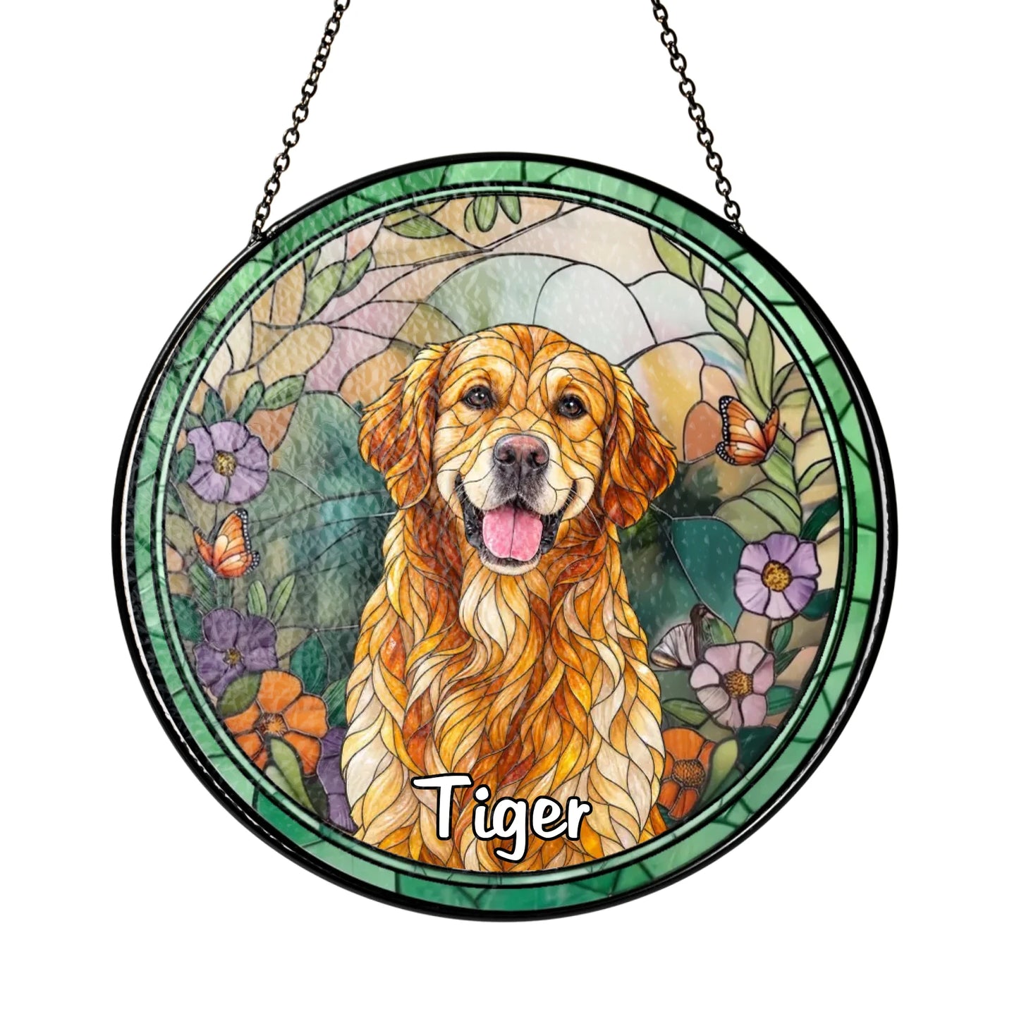Custom Photo Window Hanging Stained Glass Ornament - Personalized Pet Memorial Sympathy Gifts For Dogs - Furry Friend