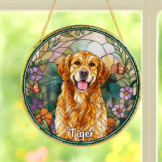 Custom Photo Window Hanging Stained Glass Ornament - Personalized Dog Memorial Sympathy Gifts For Dogs - Furry Friend