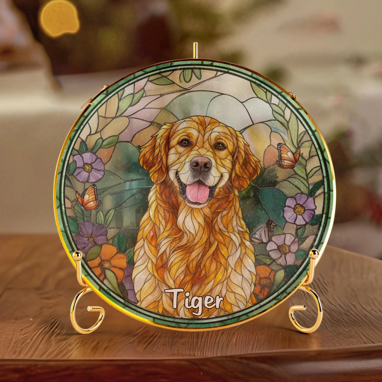 Custom Photo Window Hanging Stained Glass Ornament - Personalized Dog Memorial Sympathy Gifts For Dogs - Furry Friend