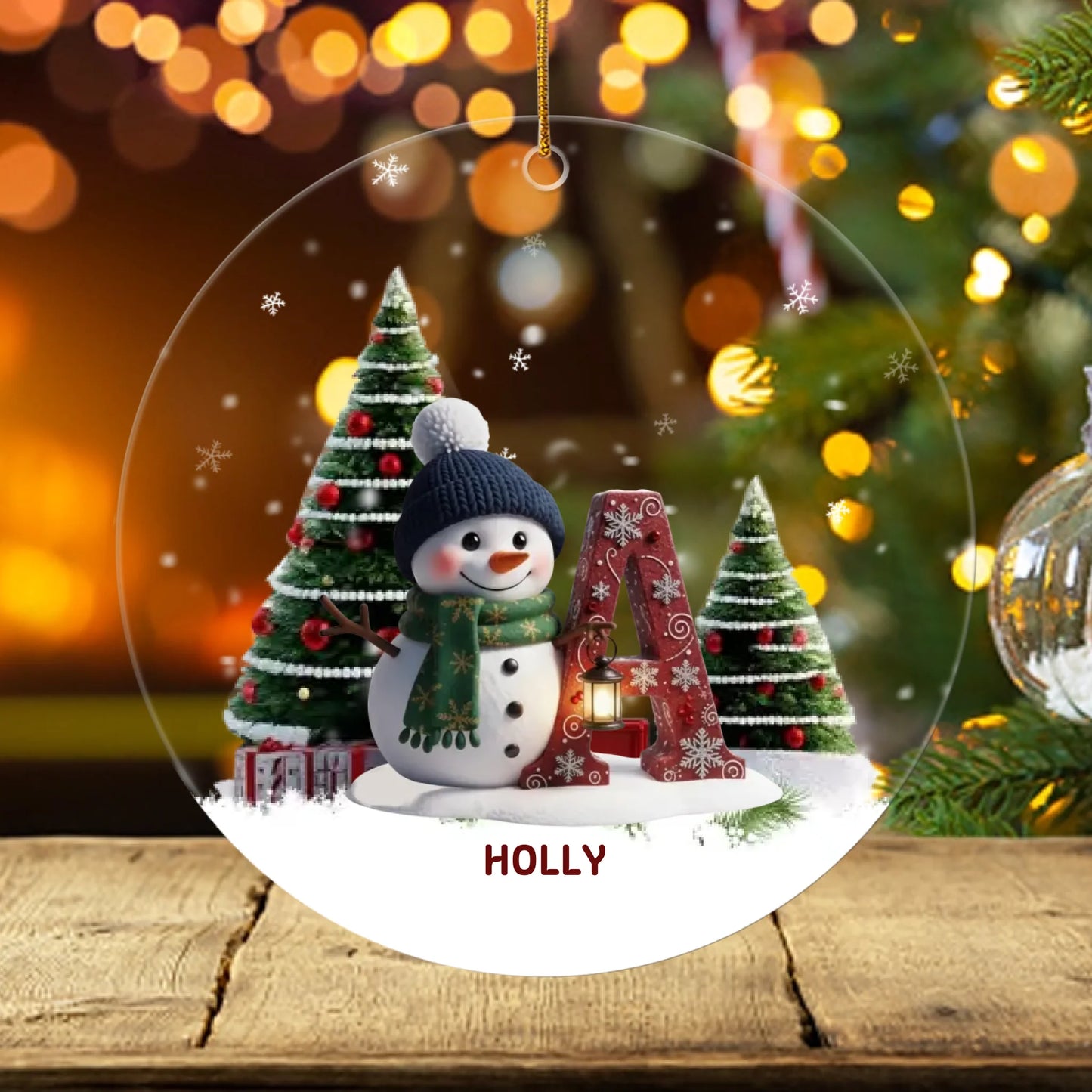 Merry Christmas Snowman - Custom Letter Circle Ornament