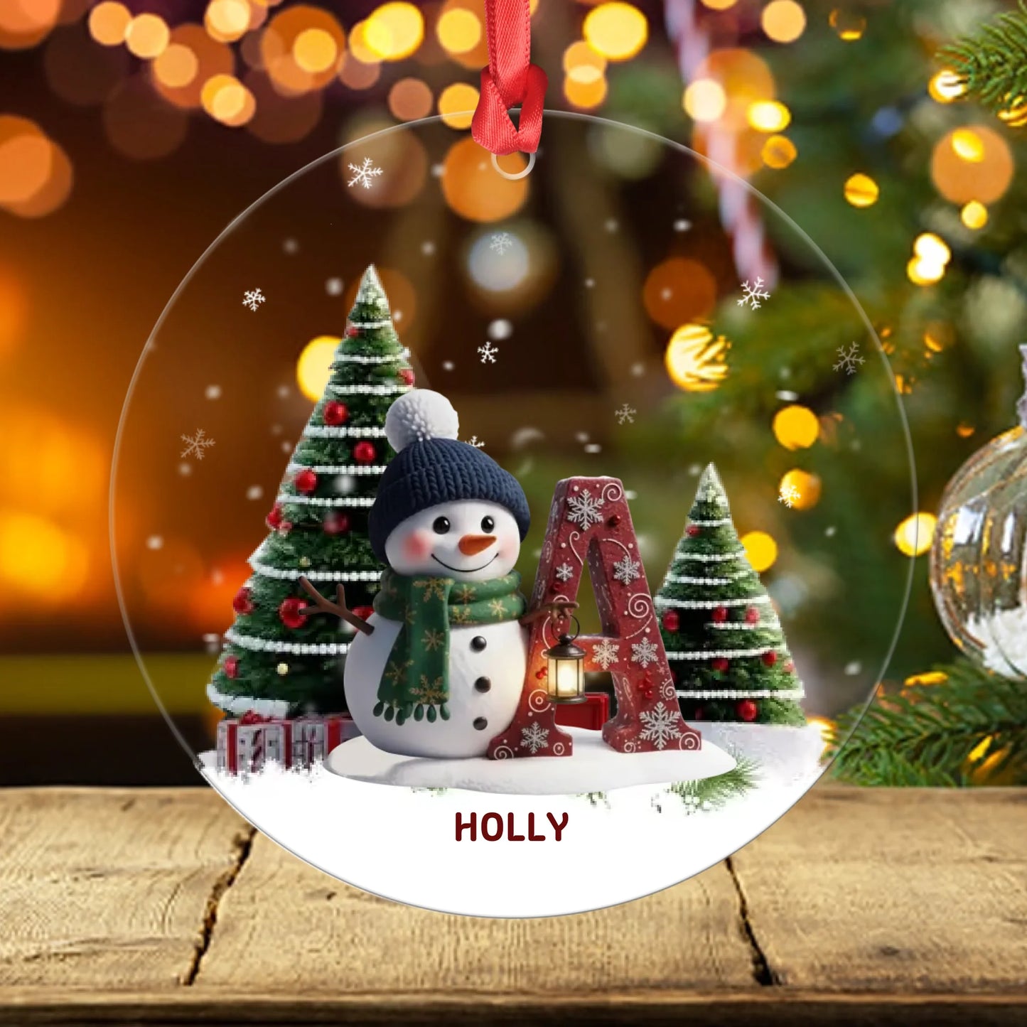 Merry Christmas Snowman - Custom Letter Circle Ornament