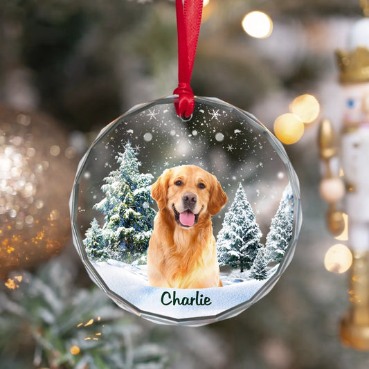 Custom Photo Dog Face - Christmas Gift For Dog Lovers, Pet Memorial - Personalized Circle Glass Ornament