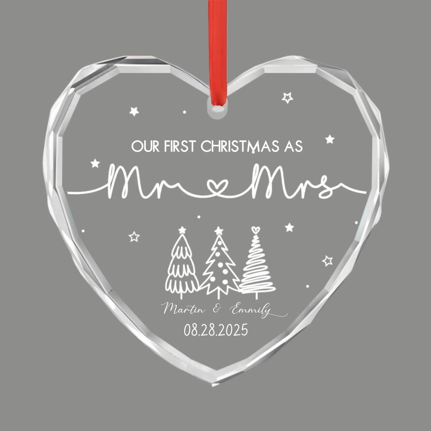 Our First Christmas As Mr & Mrs Wedding Couple - Personalized Shaped Glass Ornament