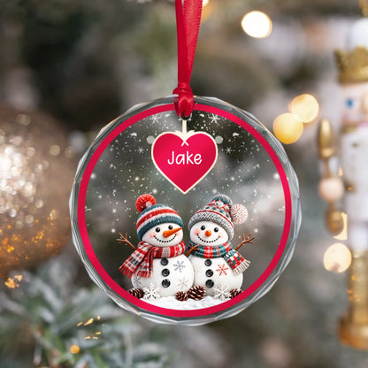Snowman Parents And Children Christmas - Custom Number Of Family Members Circle Ornament