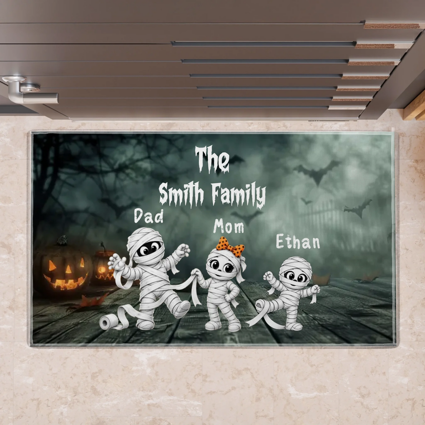 Personalized Family Mummy Halloween Doormat - Custom Members Family - Gift For The Halloween Holiday