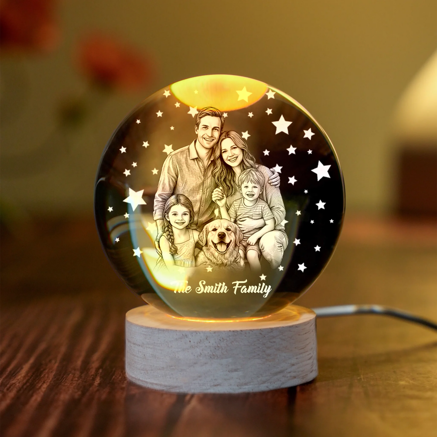 Custom Photo Family Printed Crystal Globe Lamp - Personalized Family - Together Is Our Favorite Place