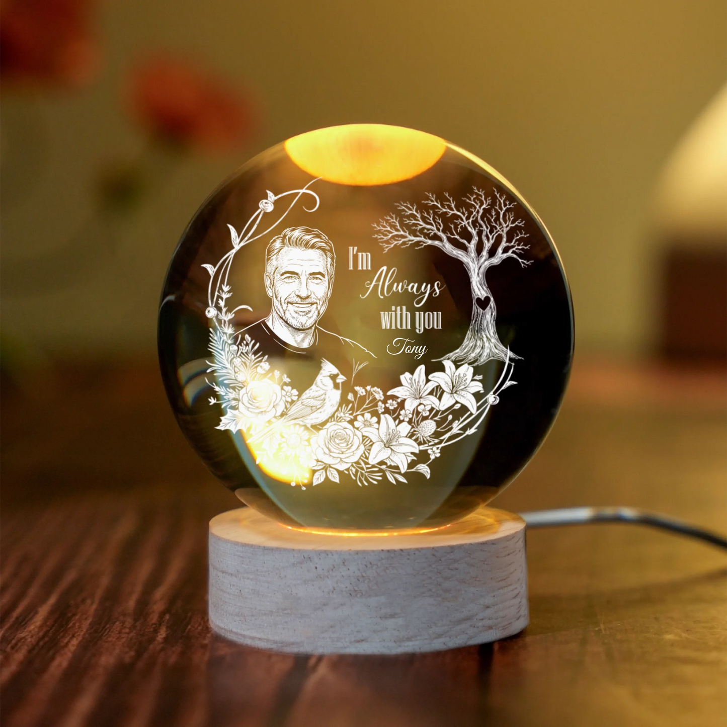 Custom Photo I'm Alway With You Memorial - Personalized Crystal Globe Lamp
