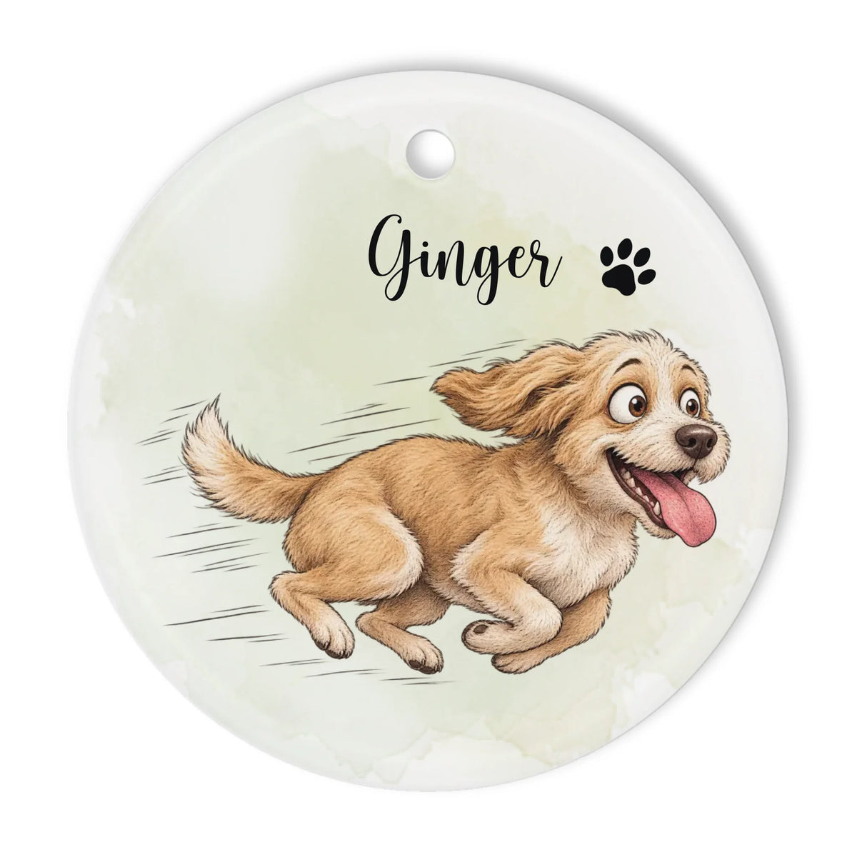 Funny Dog Running Cartoon-Style Portrait - Personalized Dog Photo Ceramic Ornament