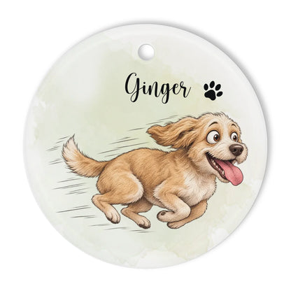 Funny Dog Running Cartoon-Style Portrait - Personalized Dog Photo Ceramic Ornament