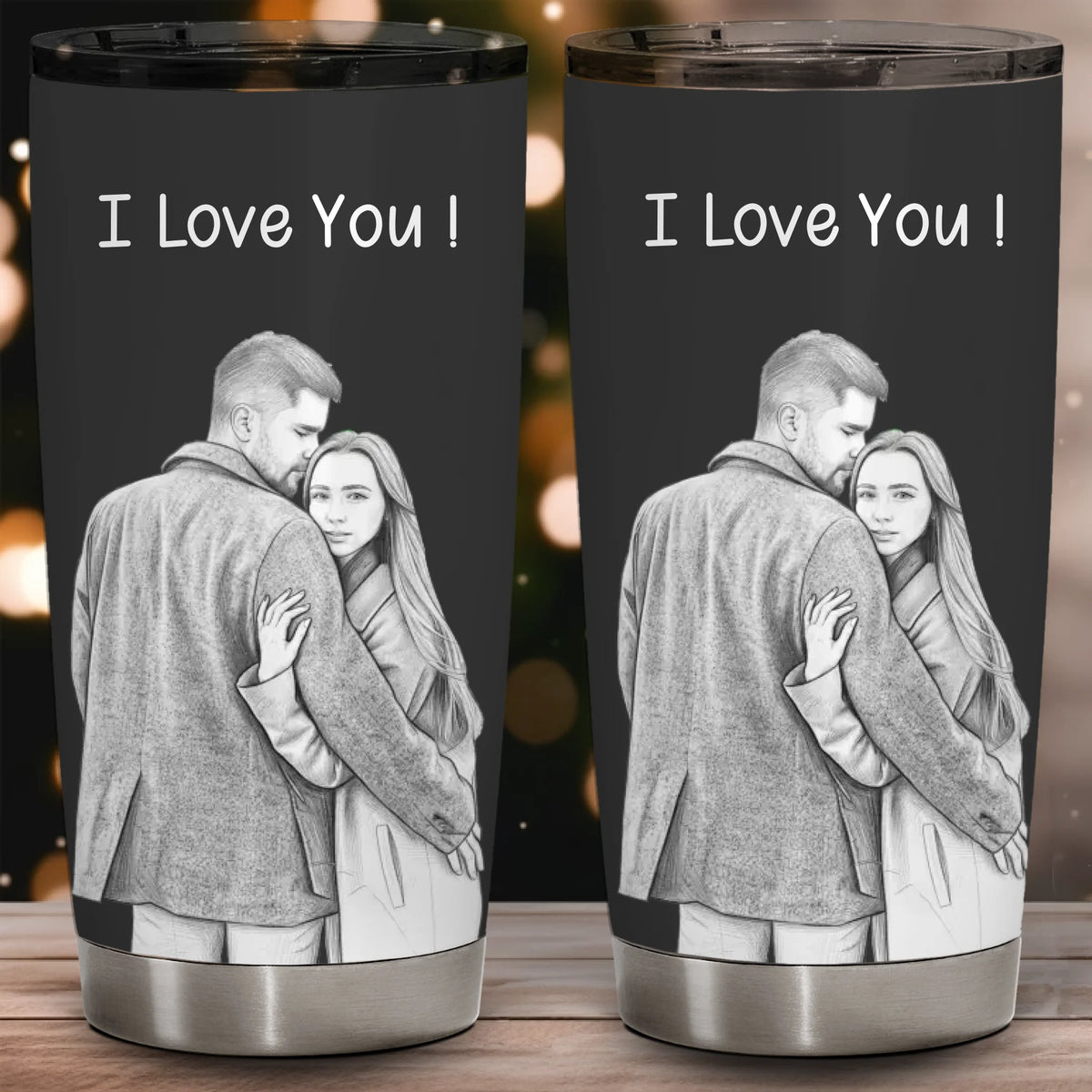 Custom Photo Couple White Pencil Sketch Art Happy Anniversary Couple - Personalized Tumbler