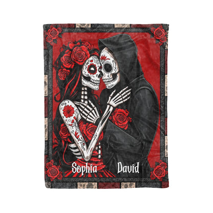 Couple Skeleton Romantic Halloween - Custom Name Couple Blacket - Halloween Gifts For Couples