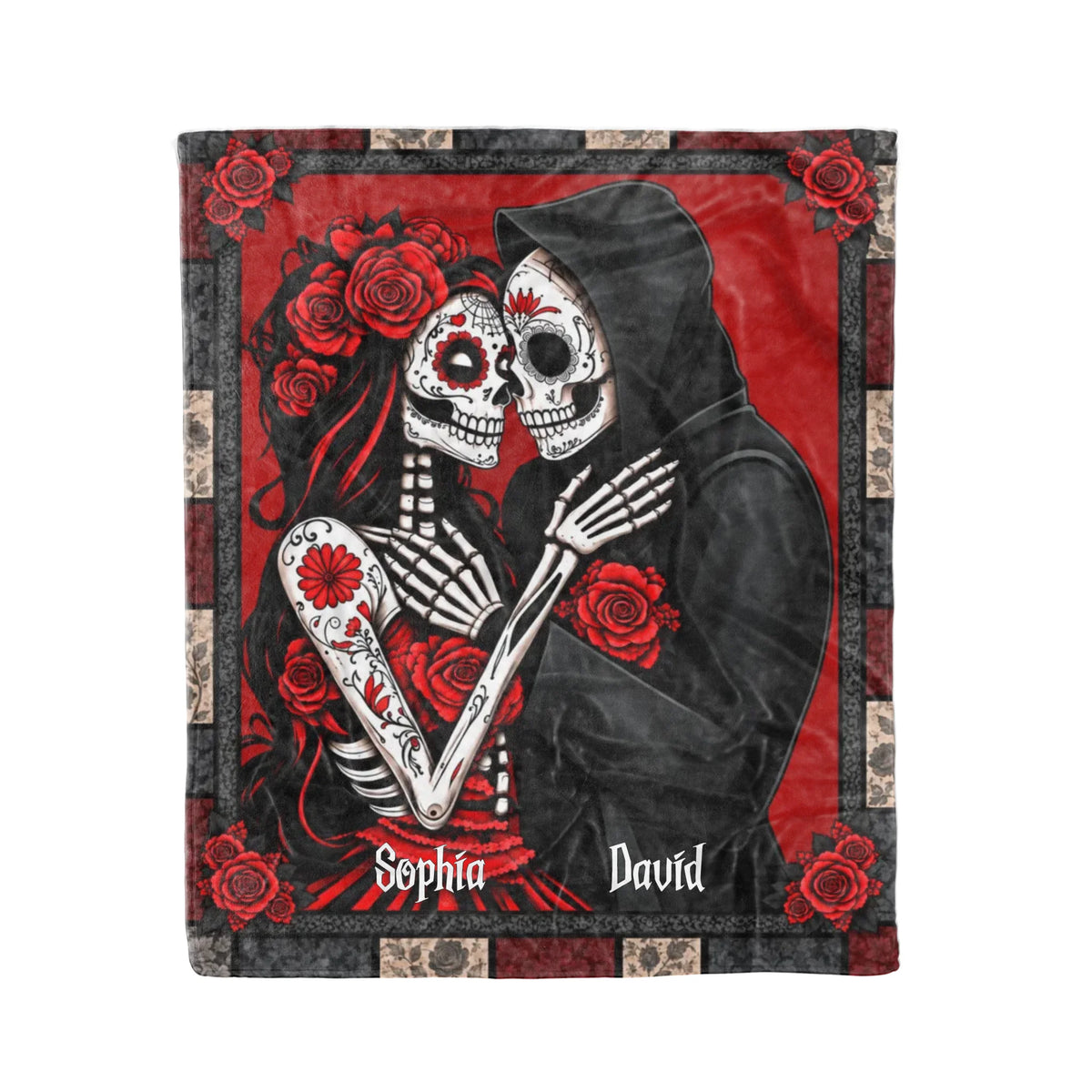 Couple Skeleton Romantic Halloween - Custom Name Couple Blacket - Halloween Gifts For Couples
