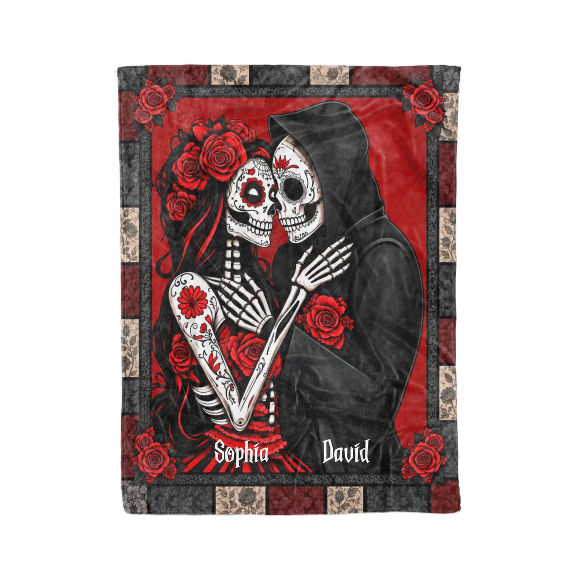 Couple Skeleton Romantic Halloween - Custom Name Couple Blacket - Halloween Gifts For Couples