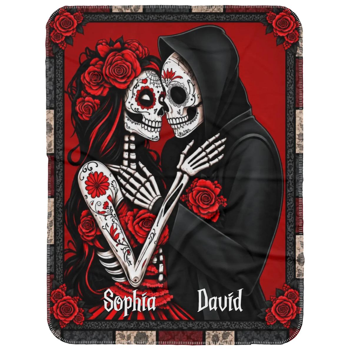 Couple Skeleton Romantic Halloween - Custom Name Couple Blacket - Halloween Gifts For Couples