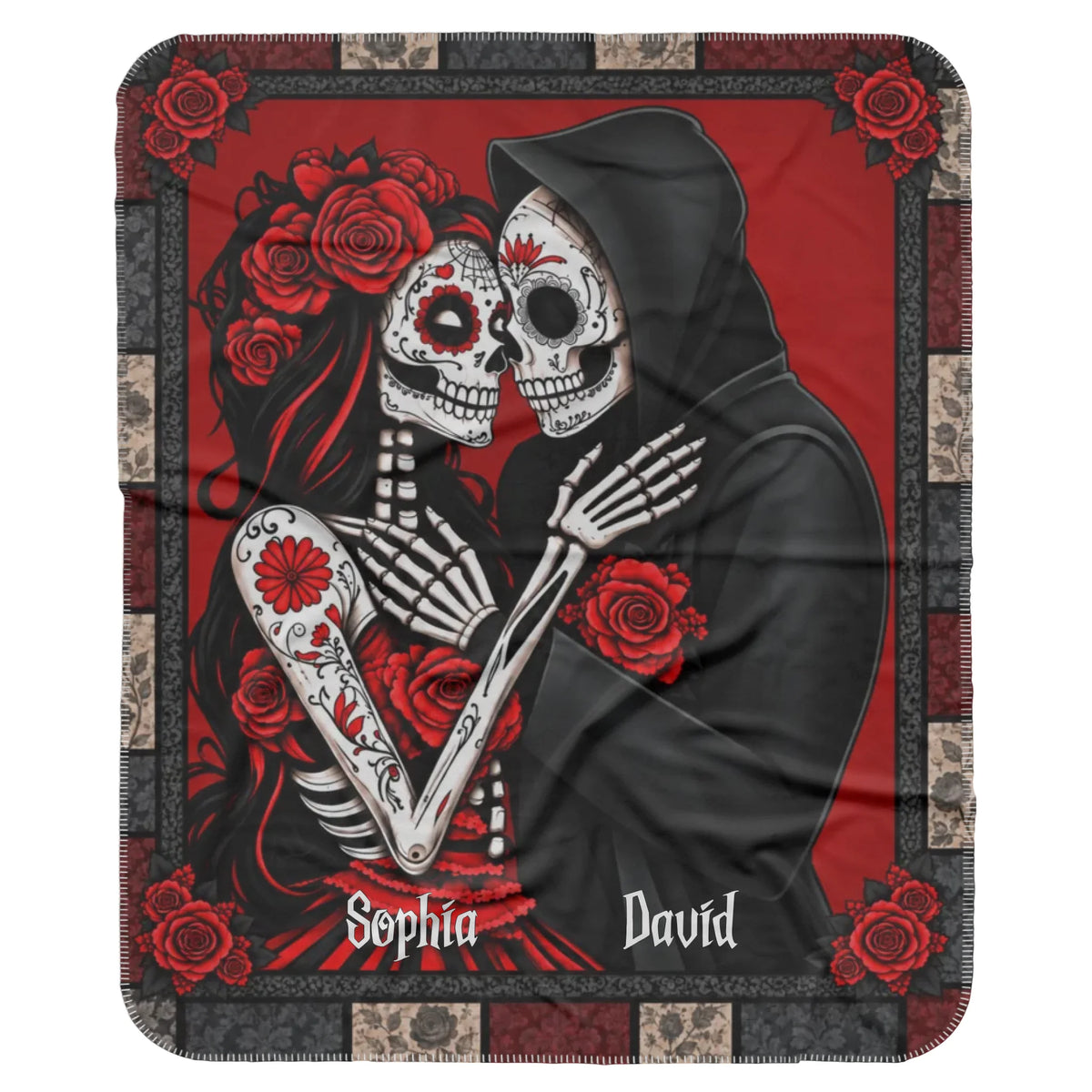 Couple Skeleton Romantic Halloween - Custom Name Couple Blacket - Halloween Gifts For Couples