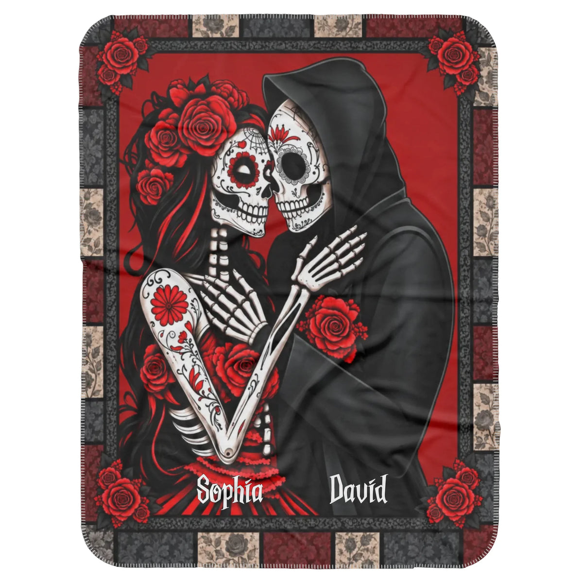 Couple Skeleton Romantic Halloween - Custom Name Couple Blacket - Halloween Gifts For Couples