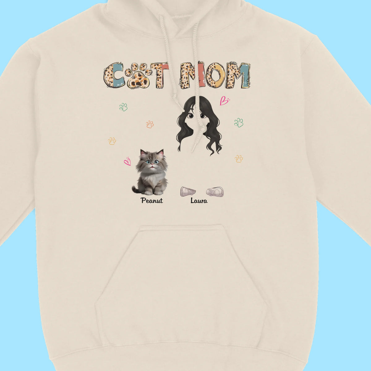 Cat Mom And Her Cat - Custom Mother And Cat - Gift For Mother's Day And Cat Lovers - Personalized Pullover Hoodie