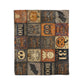 Vintage Halloween Woven Throw Blanket – Spooky Pumpkin, Ghost, Bat & Boo Patchwork Blanket