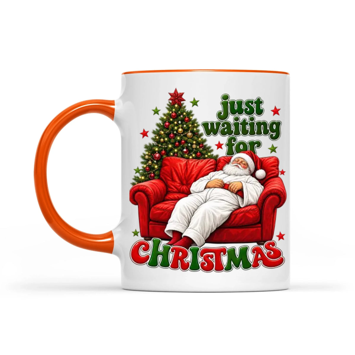 Funny Fat Santa Couch Mug, Just Waiting for Christmas Gift