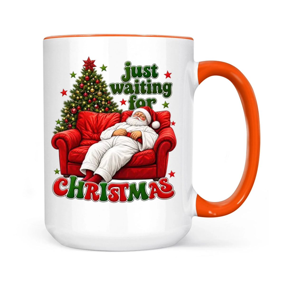 Funny Fat Santa Couch Mug, Just Waiting for Christmas Gift