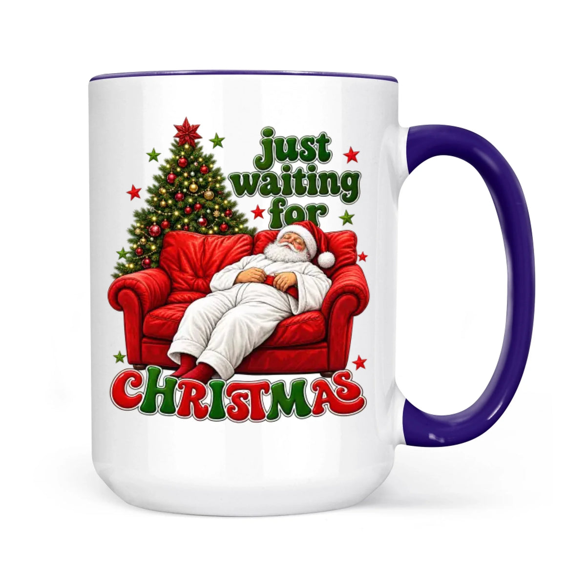 Funny Fat Santa Couch Mug, Just Waiting for Christmas Gift