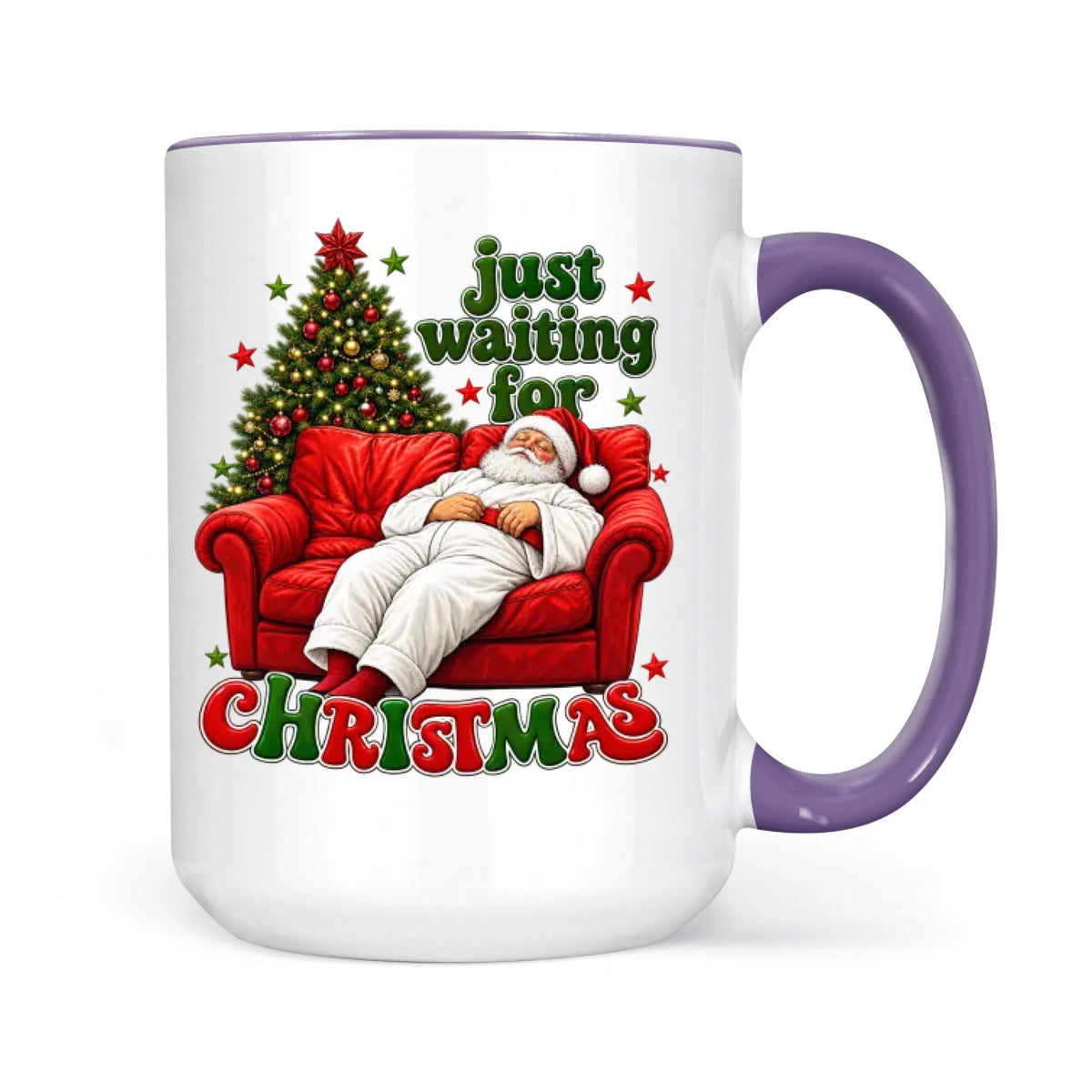 Funny Fat Santa Couch Mug, Just Waiting for Christmas Gift