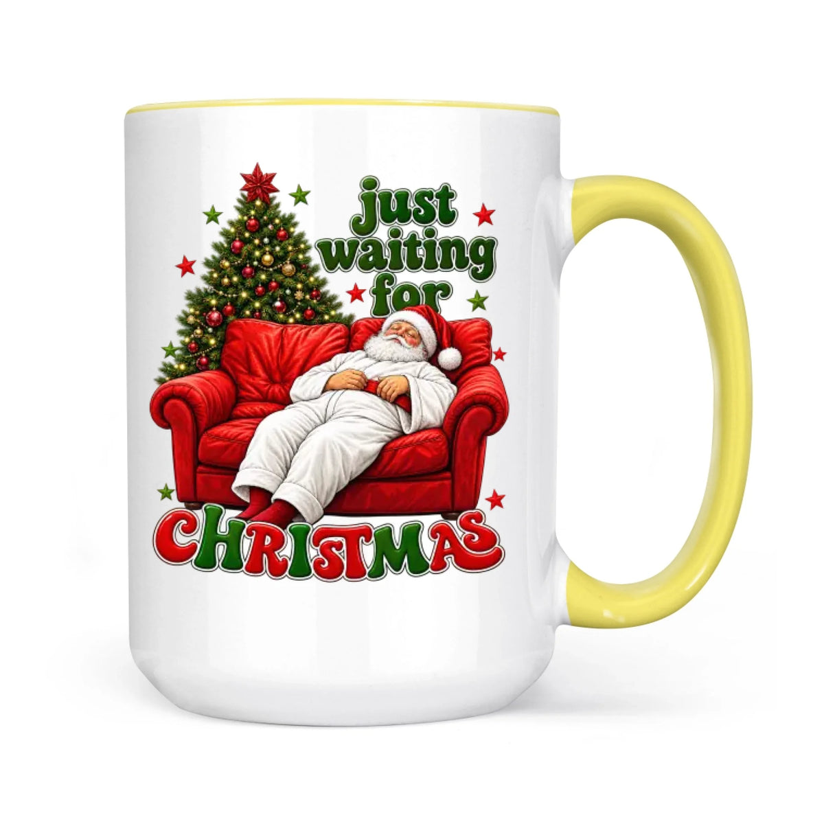 Funny Fat Santa Couch Mug, Just Waiting for Christmas Gift